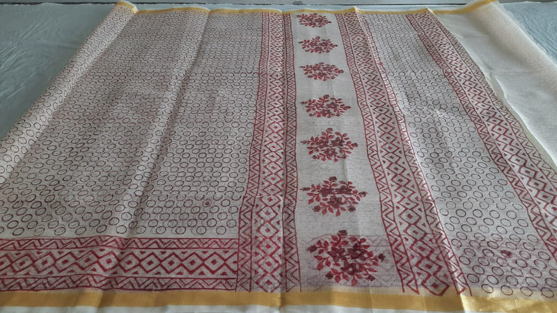 Kota Cotton Block Print saree With Blouse.