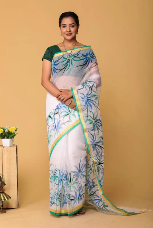 Cotton Kota Hand Brush Print Saree .