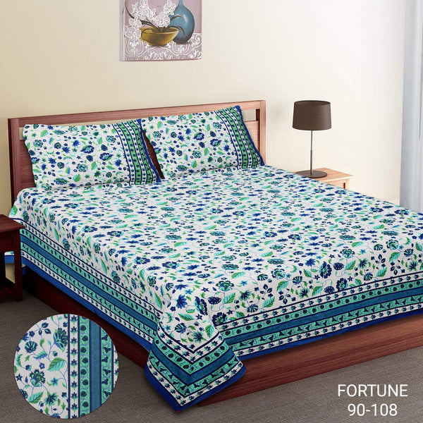 Pure Cotton King Size Double Bed Sheet With Two Pillow Cover (90x108).