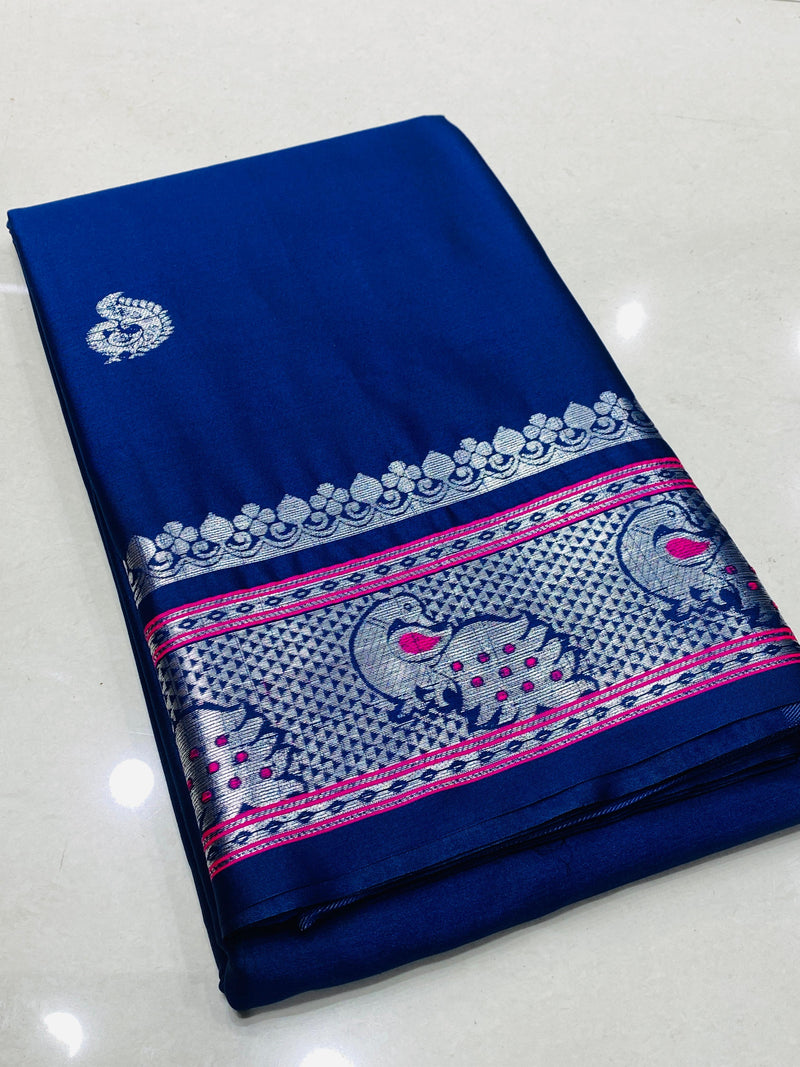 Paithani Cotton Silk Peacock multi Color Weaving Border saree.