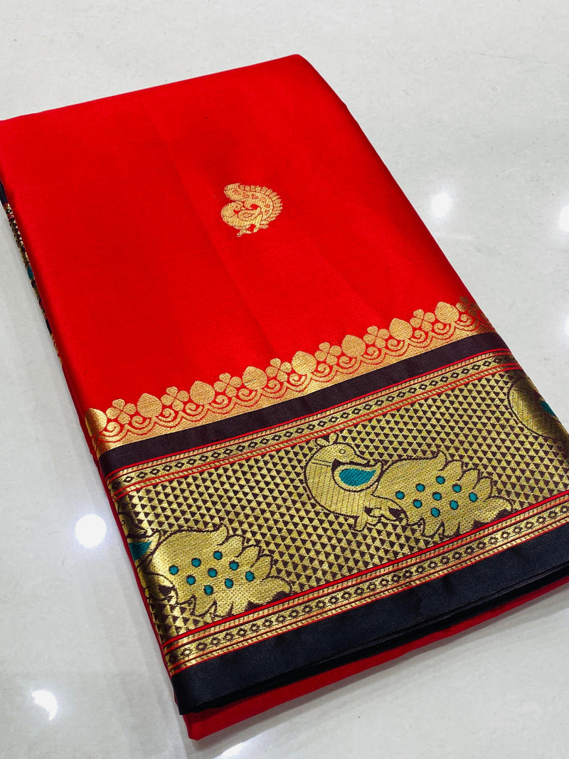 Paithani Cotton Silk Peacock multi Color Weaving Border saree.