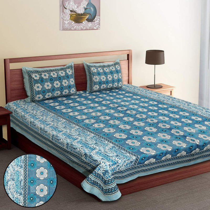 Pure Cotton King Size Double Bed Sheet With Two Pillow Cover (90x108).