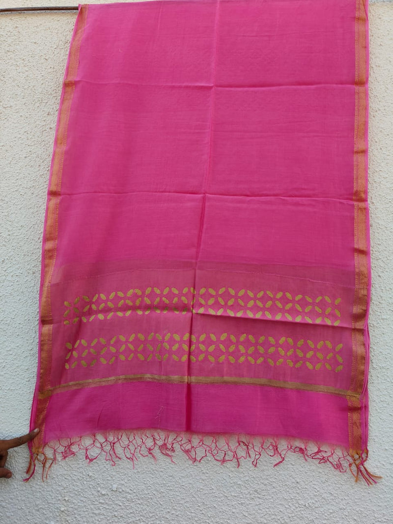 Pure Chanderi Silk Applique Work Saree With Blouse.