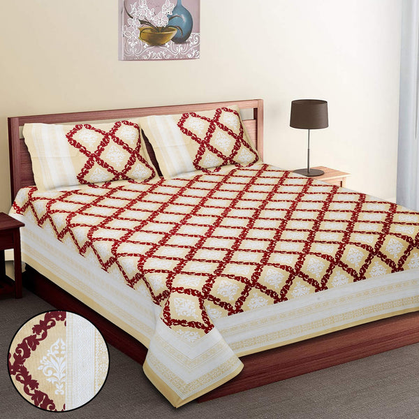 Pure Cotton King Size Double Bed Sheet With Two Pillow Cover (90x108).