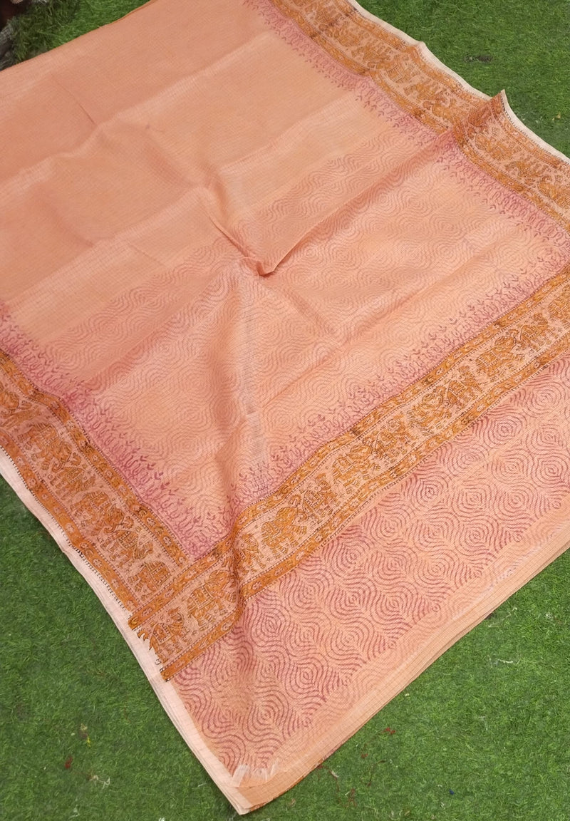 Pure Kota Cotton Block Print Saree With Blouse.