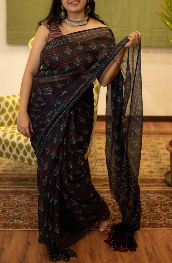 Soft Kota Silk Print Saree With Blouse.