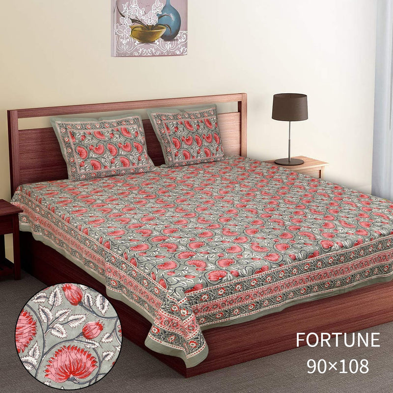 Pure Cotton King Size Double Bed Sheet With Two Pillow Cover (90x108).