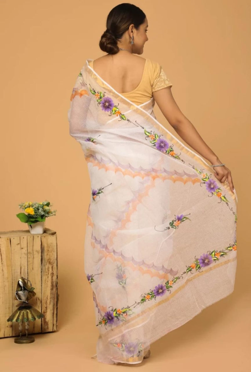 Cotton Kota Hand Brush Print Saree .