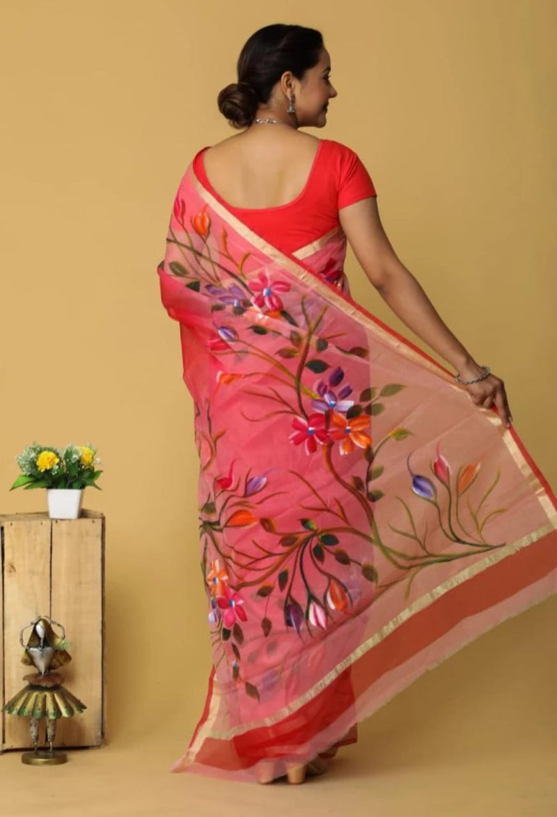 Cotton Kota Hand Brush Print Saree .