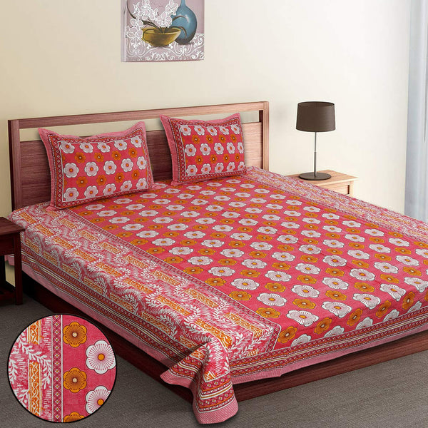 Pure Cotton King Size Double Bed Sheet With Two Pillow Cover (90x108).