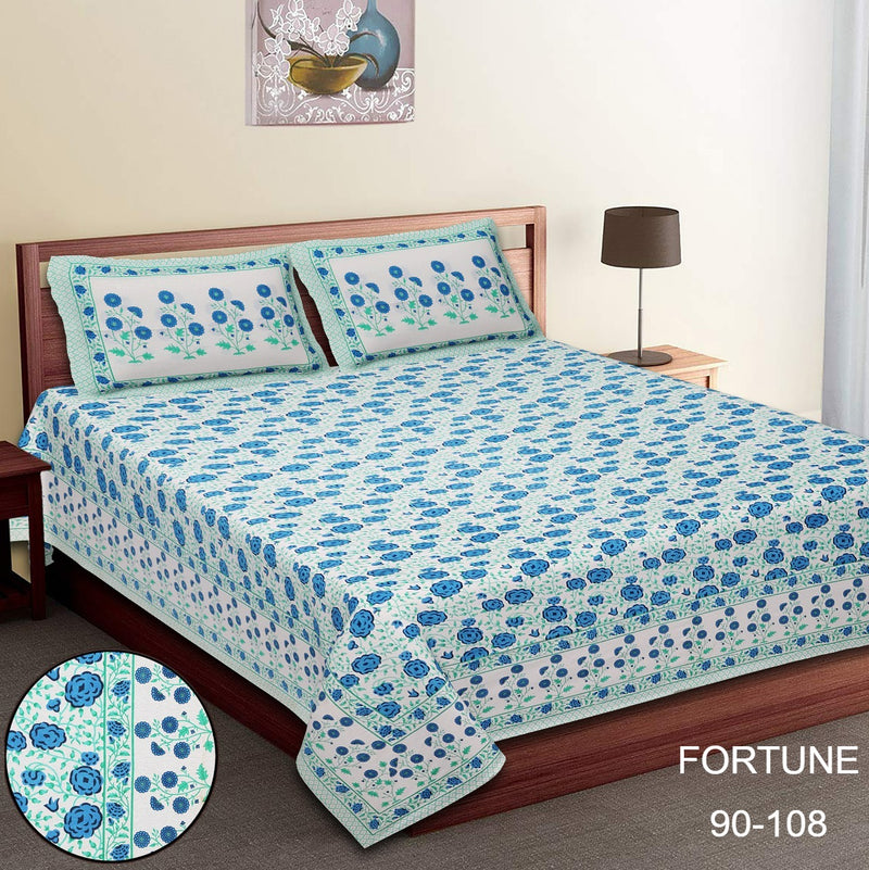 Pure Cotton King Size Double Bed Sheet With Two Pillow Cover (90x108).