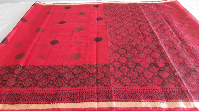 Kota Cotton Block Print saree With Blouse.