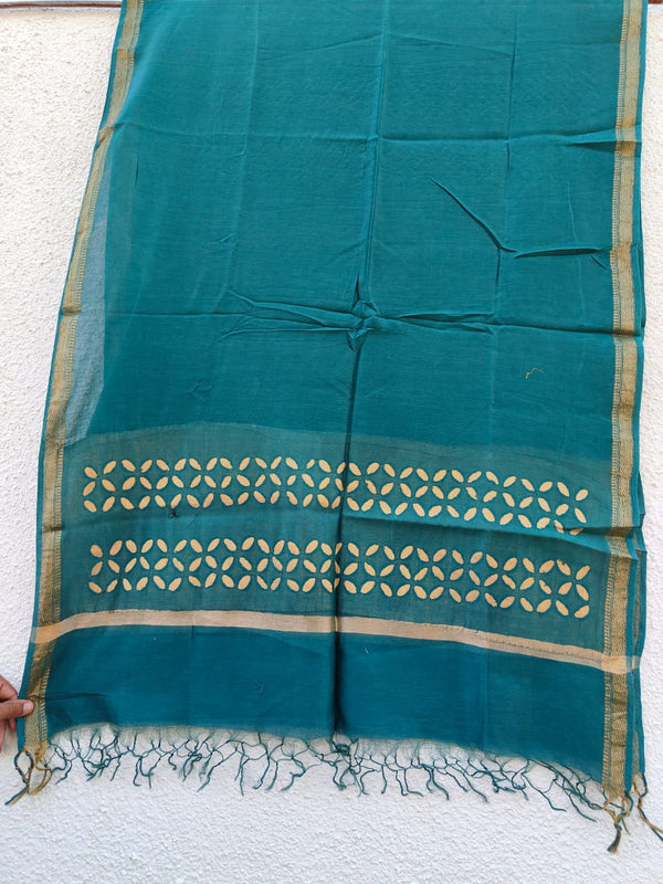 Pure Chanderi Silk Applique Work Saree With Blouse.