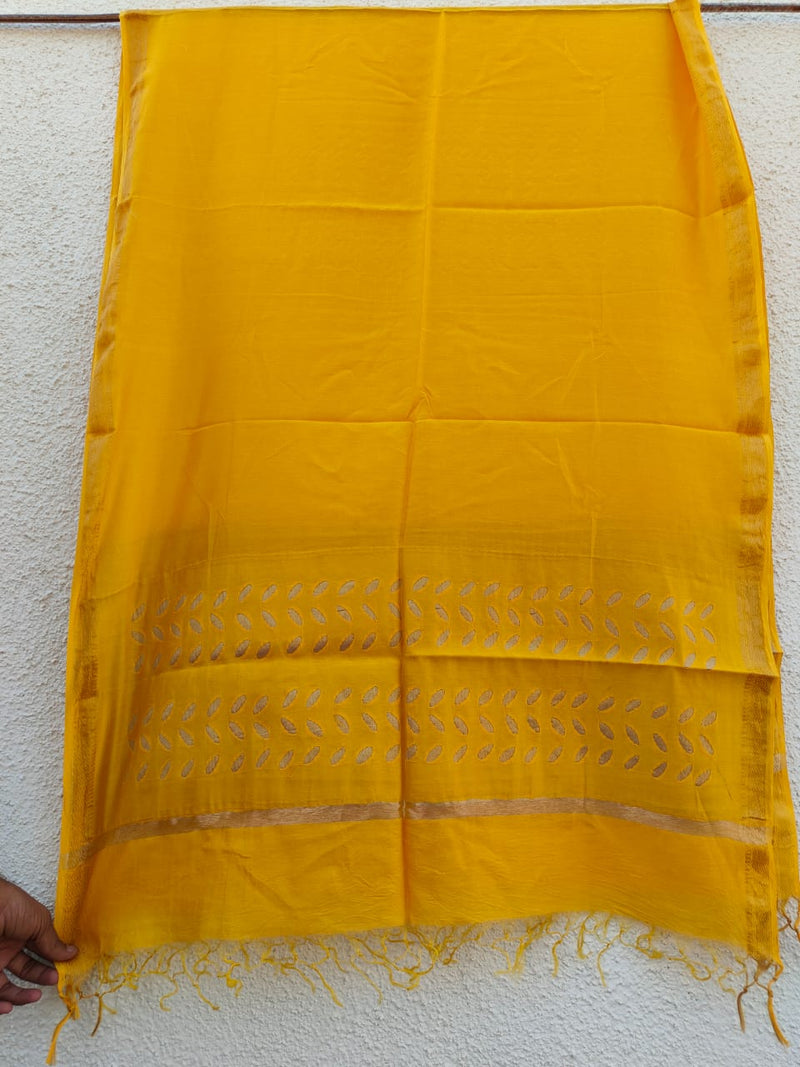 Pure Chanderi Silk Applique Work Saree With Blouse.