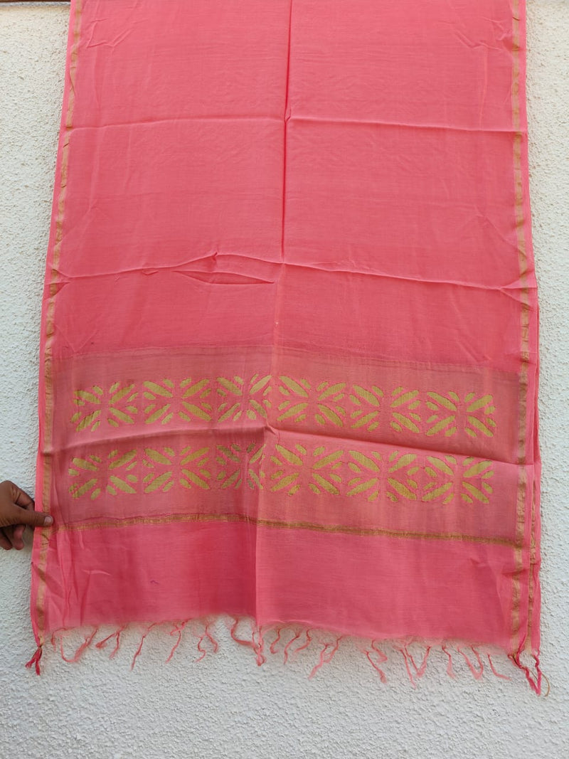 Pure Chanderi Silk Applique Work Saree With Blouse.