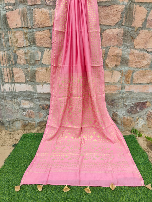 Pure Chanderi Silk Applique Work Saree With Blouse.