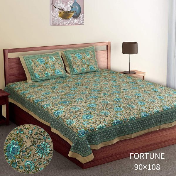 Pure Cotton King Size Double Bed Sheet With Two Pillow Cover (90x108).