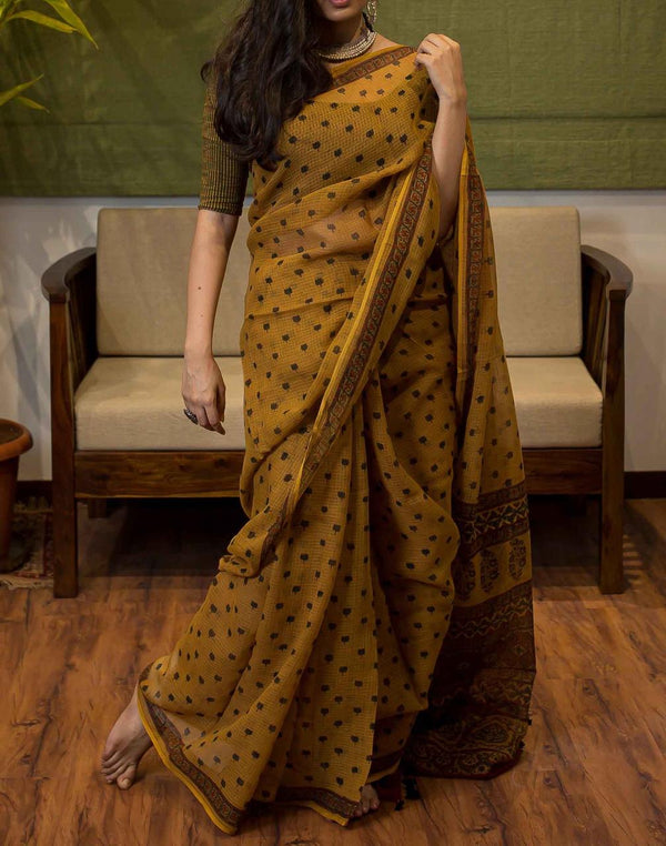 Soft Kota Silk Print Saree With Blouse.