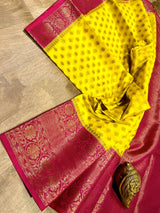 Pure Banarasi Semi Georgette Silk Saree With Zari Buti Work With Contrast Pallu & Border 4