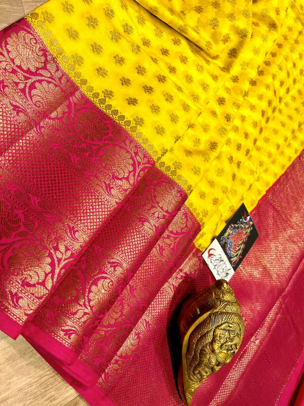 Pure Banarasi Semi Georgette Silk Saree With Zari Buti Work With Contrast Pallu & Border