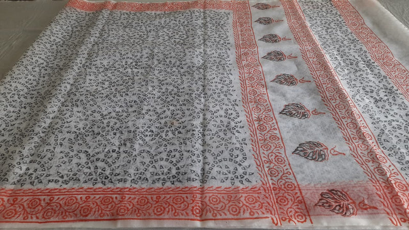 Kota Cotton Block Print saree With Blouse.