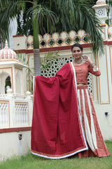 Pure Cotton Hand Block Top And Skirt With Cotton Dupatta.