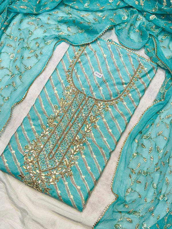 Pure muslin Cotton Unstitched Suit With Chiffon Embroidery Work Dupatta.