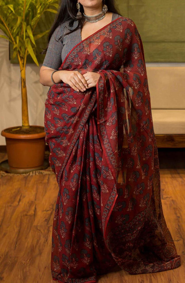 Soft Kota Silk Print Saree With Blouse.