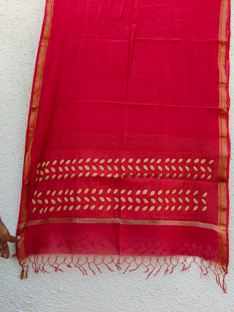 Pure Chanderi Silk Applique Work Saree With Blouse.