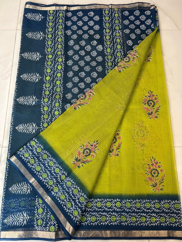 Pure Cotton Kota Hand Block Print saree With Blouse.