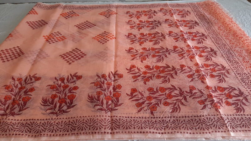 Kota Cotton Block Print saree With Blouse.