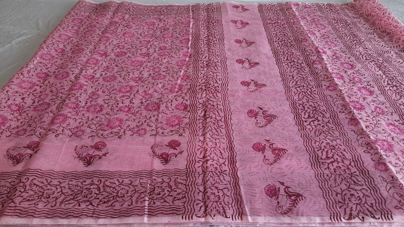 Kota Cotton Block Print saree With Blouse.