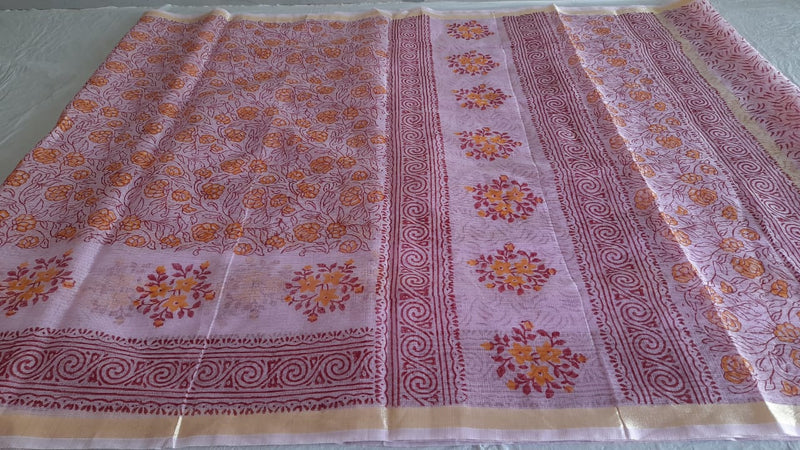 Kota Cotton Block Print saree With Blouse.