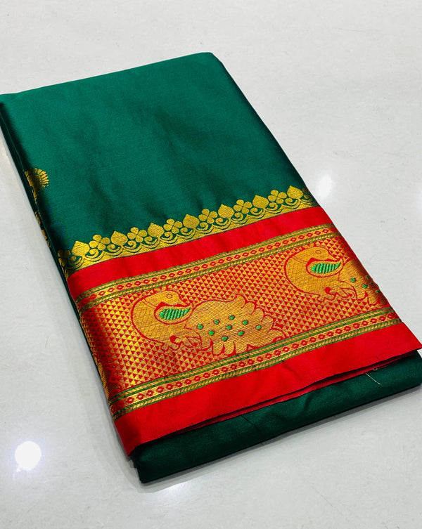 Paithani Cotton Silk Peacock multi Color Weaving Border saree.