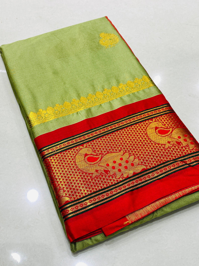 Paithani Cotton Silk Peacock multi Color Weaving Border saree.