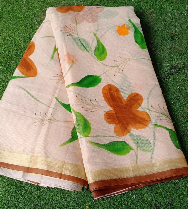 Kota Cotton Hand Brush Print saree With Blouse.