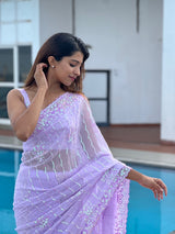 Geogette Sequence Work And Cut Work Broder Saree With Blouse.