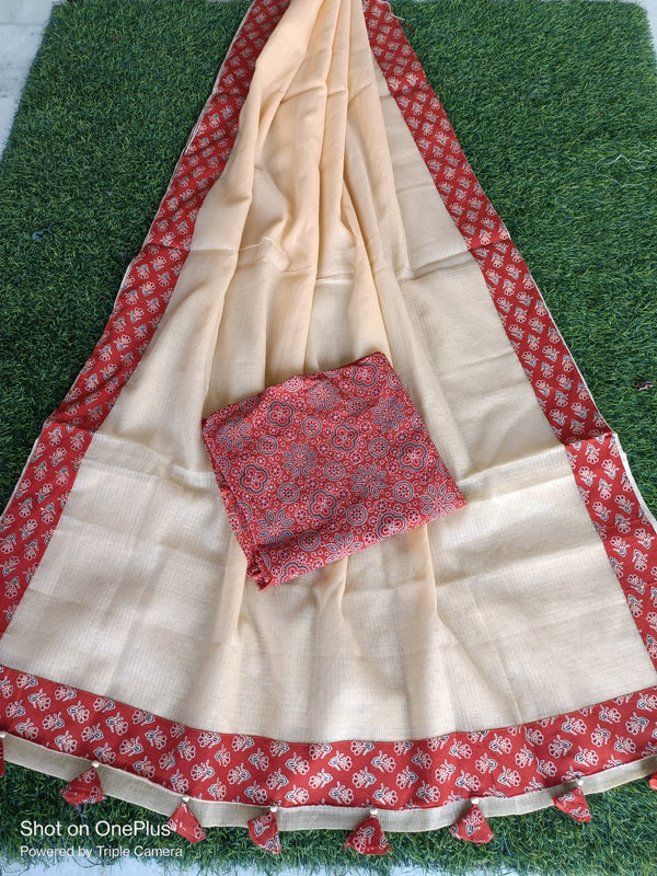 Kota Doriya Saree with Ajrakh Border.