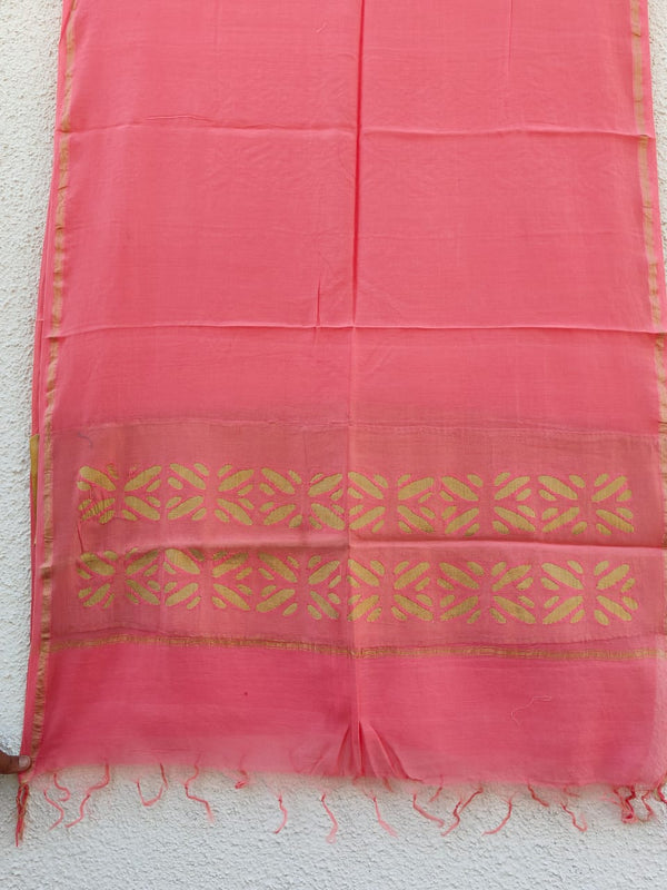 Pure Chanderi Silk Applique Work Saree With Blouse.