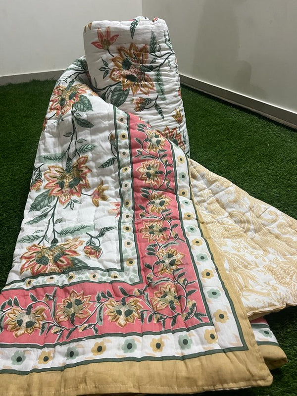 Pure Cotton Double Bed Jaipuri Rajai (90x108)