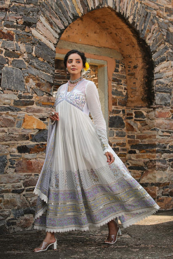 Pure Cotton Gown Dupatta Embroidery Work .
