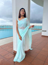 Geogette Sequence Work And Cut Work Broder Saree With Blouse.