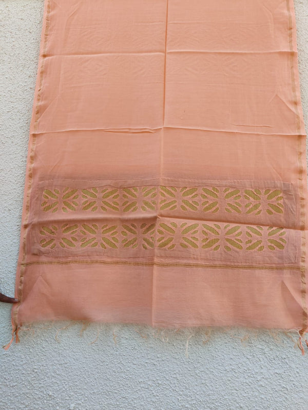 Pure Chanderi Silk Applique Work Saree With Blouse.