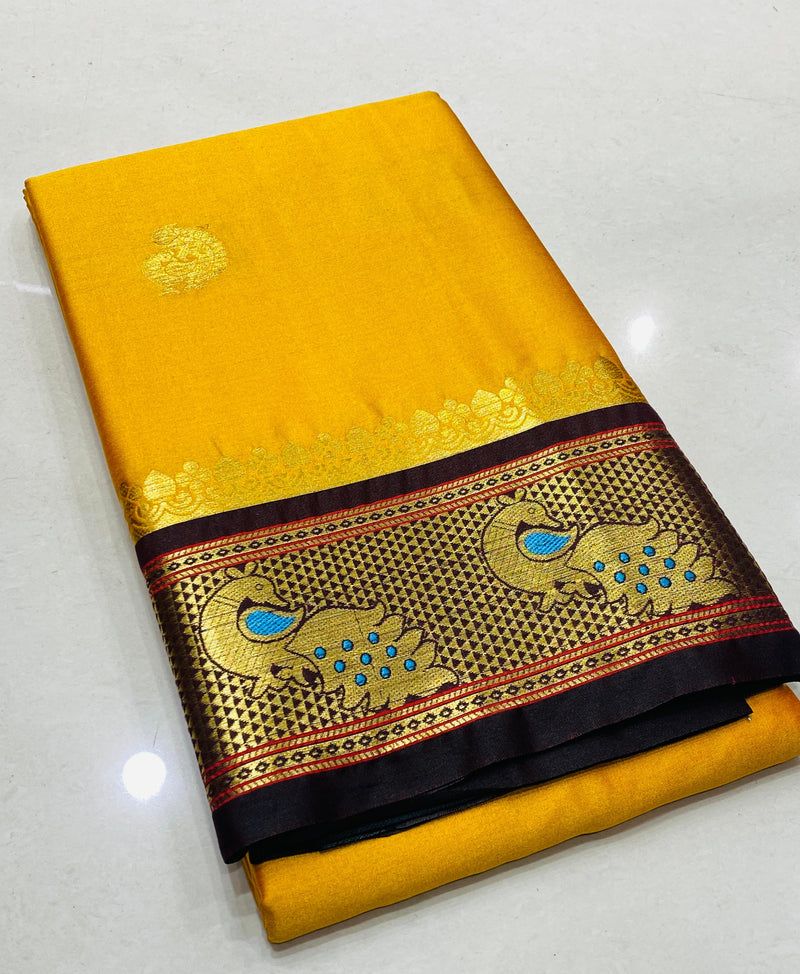 Paithani Cotton Silk Peacock multi Color Weaving Border saree.