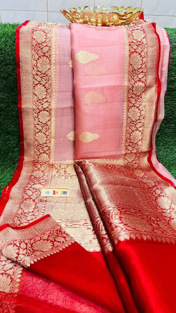 Banarasi Semi Kora Organza silk Saree With Blouse.