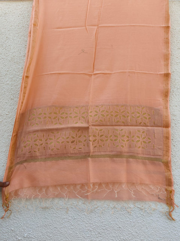 Pure Chanderi Silk Applique Work Saree With Blouse.