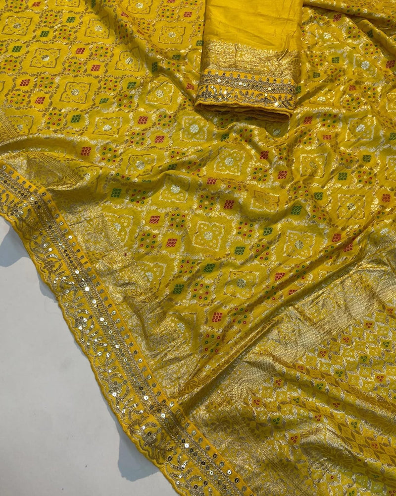 Soft Bandhej Silk Pattun Work Saree.