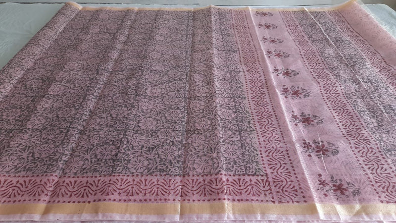 Kota Cotton Block Print saree With Blouse.