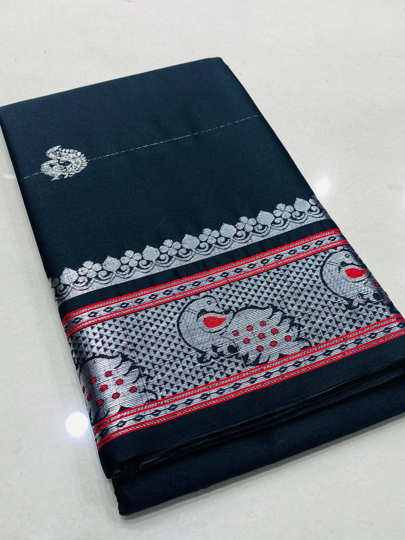 Paithani Cotton Silk Peacock multi Color Weaving Border saree.