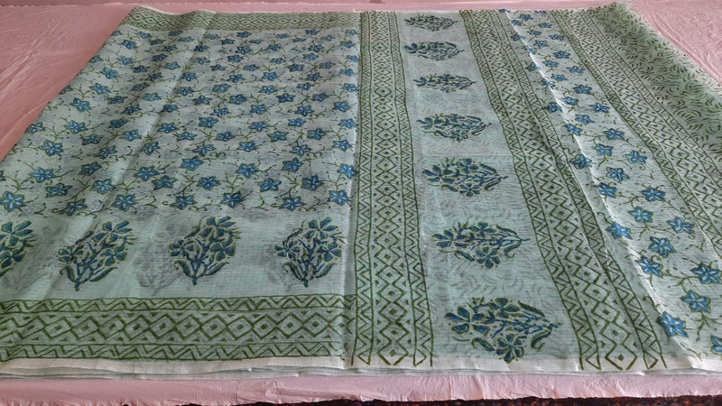 Kota Cotton Block Print saree With Blouse.